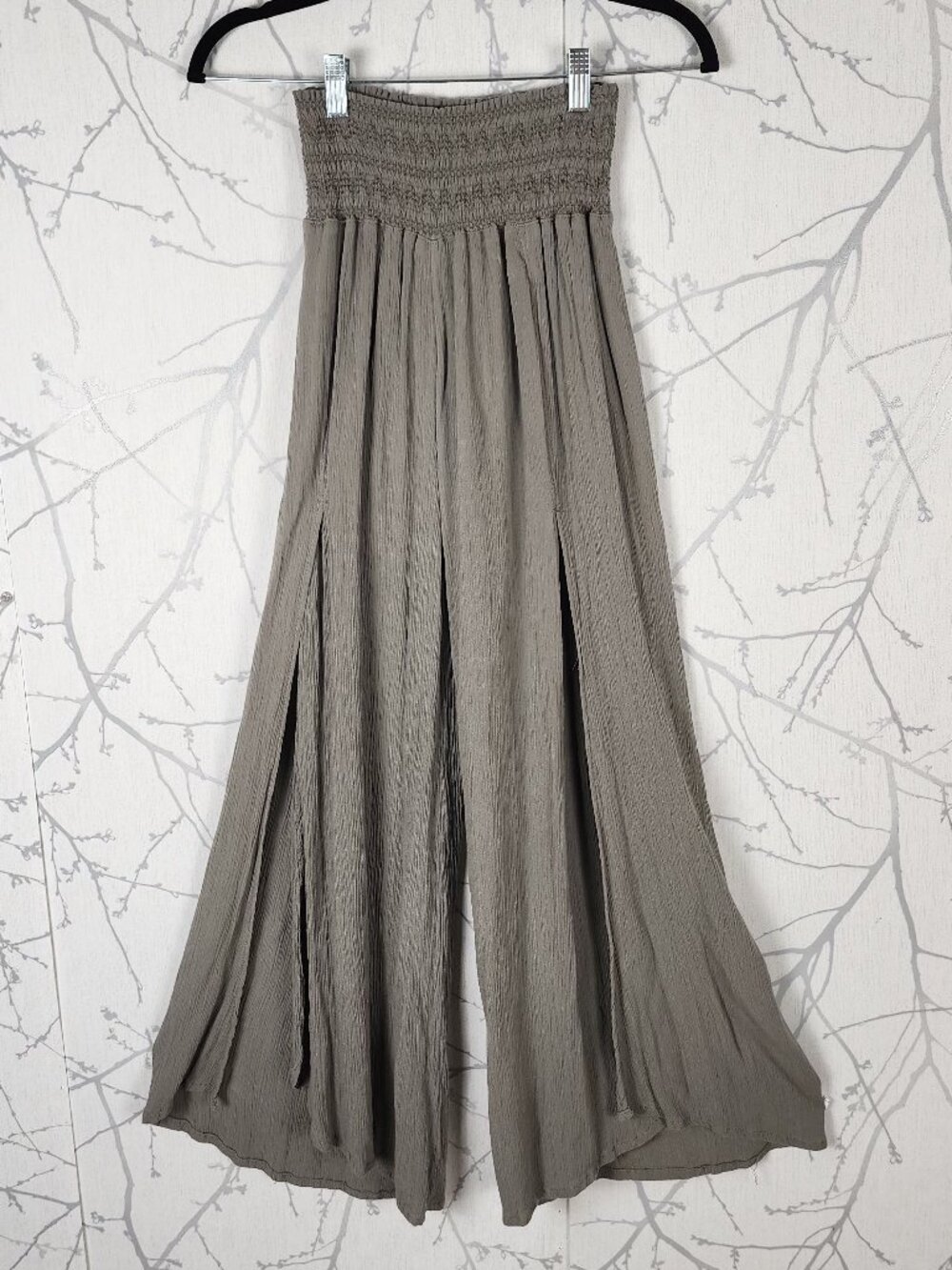Sincerely Jules Crinkle High Rise Smocked Flowy Slit Wide Leg Pants